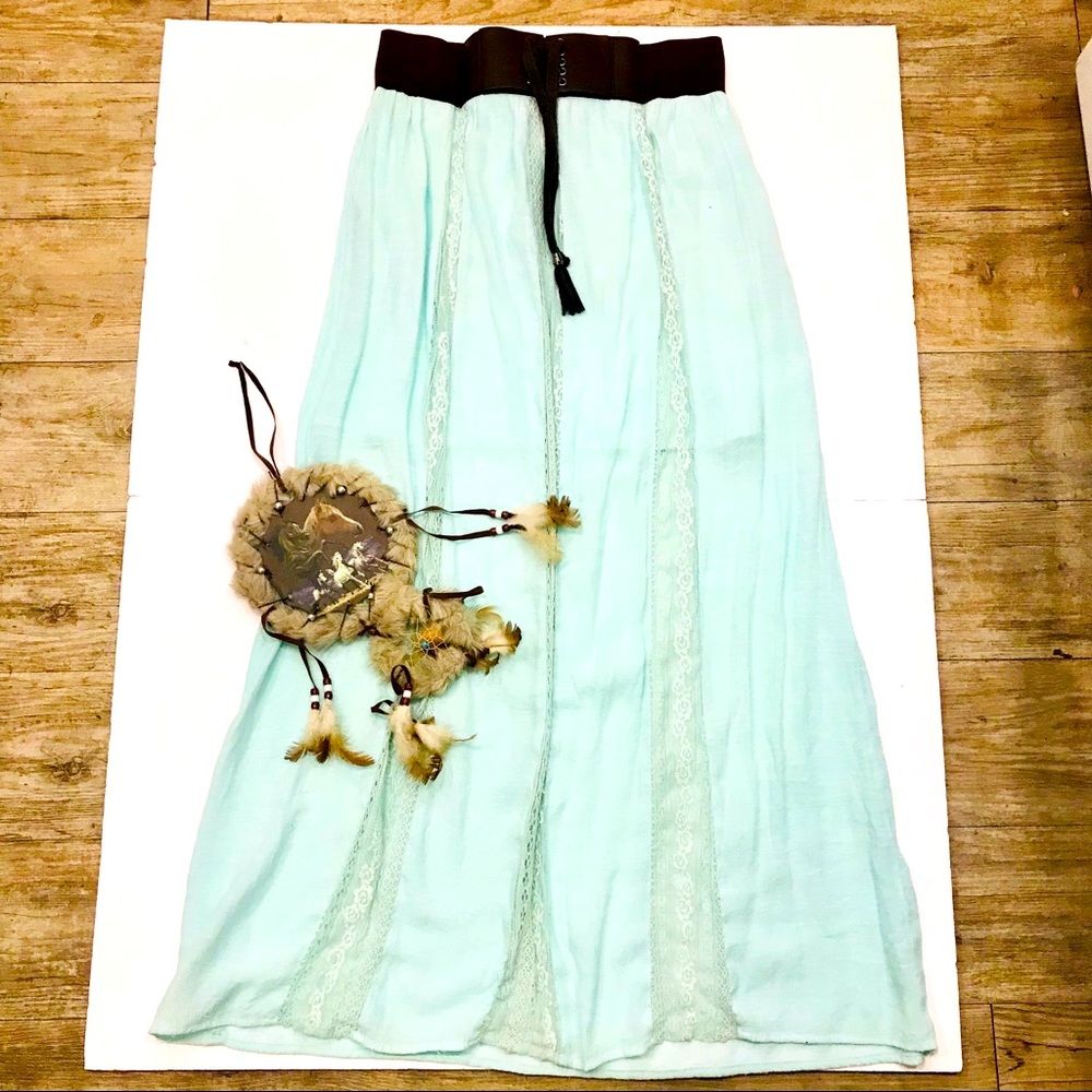 NO BOUNDARIES Women's Mint Boho Long Skirt